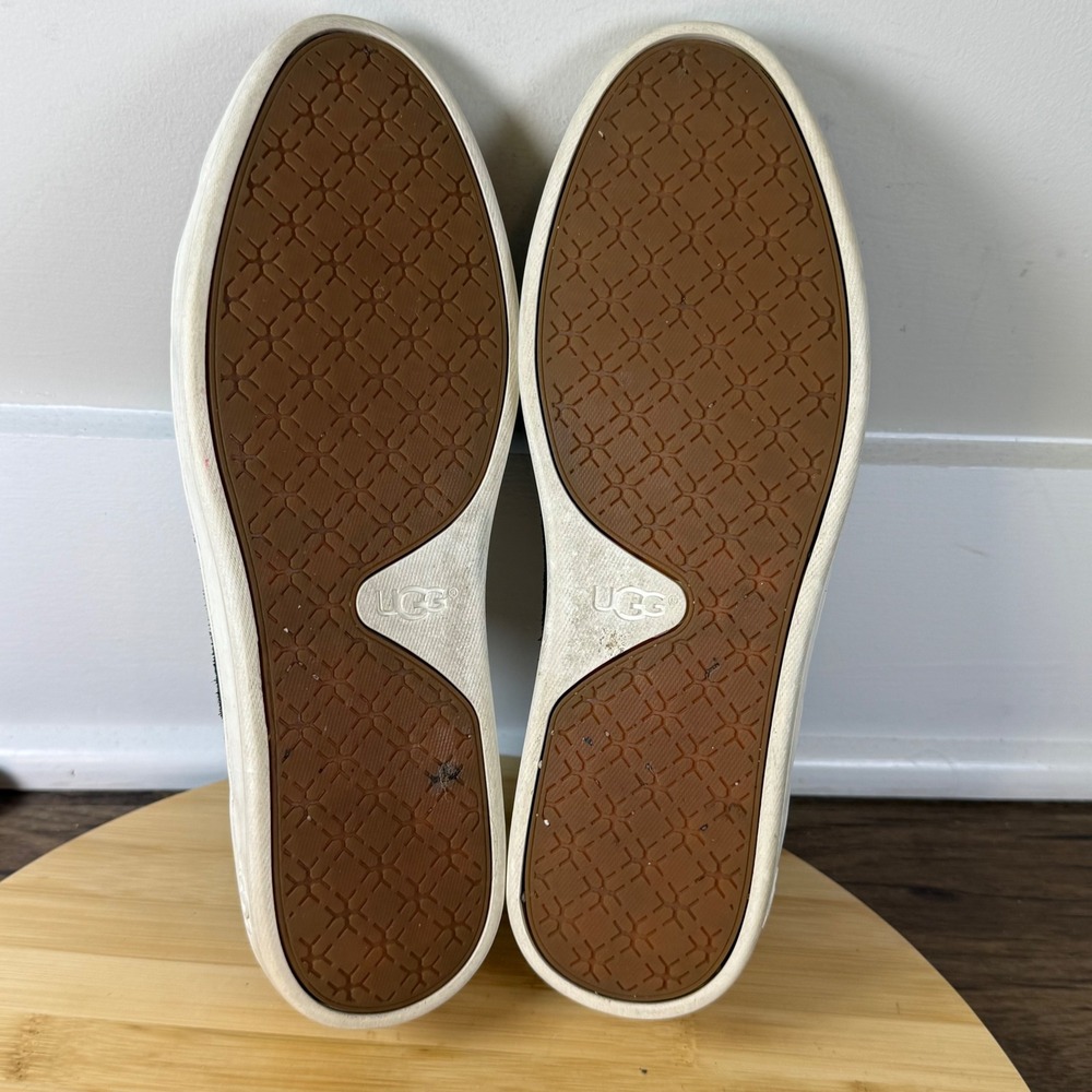 UGG Jass Slip On Sneakers Womens 8.5 Black Suede Tan Leather Good Condition - Picture 7 of 8